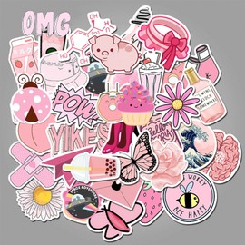 100PCS Girl's Pink Aesthetic Stickers, Cool Travel Stickers, Waterproof Vinyl Stickers for Water Bottles, Laptop, Luggage, Teens Adults, Keyboards, Backpacks, Skateboards, Scrapbooks