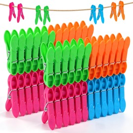 52PCS Clothes Pegs for Washing Line, Strong Grip Plastic Laundry Pegs with Stainless Steel Spring, UV Resistant & Rustproof, Heavy Duty Washing Pegs for Home Garden & Bathroom Outdoor - 4 Colours