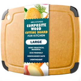 Dishwasher Safe Cutting Boards for Kitchen - Large Composite Wood Cutting Board with Non-Slip Feet & Juice Groove - Thin & Lightweight Eco-Friendly Chopping Board (14.5" 11.25", Natural)