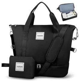 WOOMADA Weekender Bag for Women Travel, Overnight Bag with Shoe Compartment,Personal Item Travel Bag with Toiletry Bag(black)