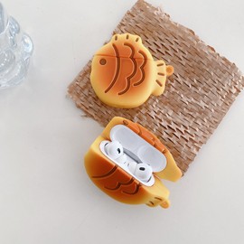 Earphone Case for AirPods 4, Cute Creative Taiyaki Fish Cookie Shape Soft TPU Silicone Case, Lucky Taiyaki Food Biscuit AirPods 4 Cover Protective Case Skin Shockproof Protector for Earbuds