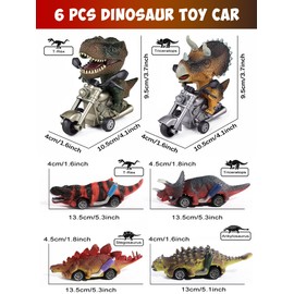 TIME4BUY Dinosaurios Juguetes para Niños, 6 Piezas Carritos Juguetes para Niño, Juguete de Dinosaurio Deslizantes de Motocicleta, Carro de Dinosaurios Regalos para Niños y Niñas de 2 3 4 5 6 7 Años