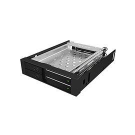 ICY BOX Dual HDD & SSD Removable Frame, 2 x 2.5 Inch in 1 x 3.5 Inch Bay with Front Door, SATA, Metal, Black