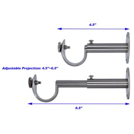 MERIVILLE Set of 2 Satin Nickel Zinc Curtain Drapery Rod Bracket for 1 1/4" Rod, Adjustable