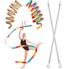Leyndo 4 Pieces Twirling and Marching Christmas Baton - Standard Stainless Steel Mini Shaft Rod with Rubberized Tips - Complete with Dance Ribbon Streamer (White, 24 Inch)