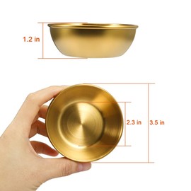 Amytalk 12 Pack 3.5inch Stainless Steel Sauce Dishes Mini Individual Saucers Bowl Round Seasoning Dishes Sushi Dipping Bowl Appetizer Plates, Golden