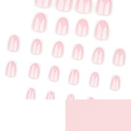 MouyouGlow Press on Nails Short, Round Nude Pink Glitter White French Fake Nails with Nail Glue, Natural Pink Biling White Tip Summer Artificial Fingernails