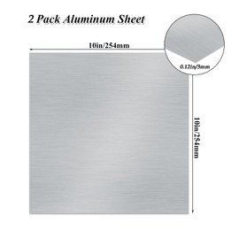 LOYORTY 2PCS 10 x 10 x 1/8(0.12") Inch Aluminum Plate Aluminum Metal Sheet 6061 Aluminum Metal Plate Covered with Protective Film, Finely Polished and Deburred
