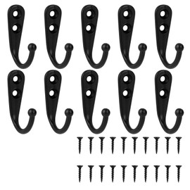 NYANDELMO ND-0046-R06-BK10 Wall Hooks, Antique Hooks, Black, Set of 10 with Screws, High Load Capacity, Wall Storage, Luggage Hanger