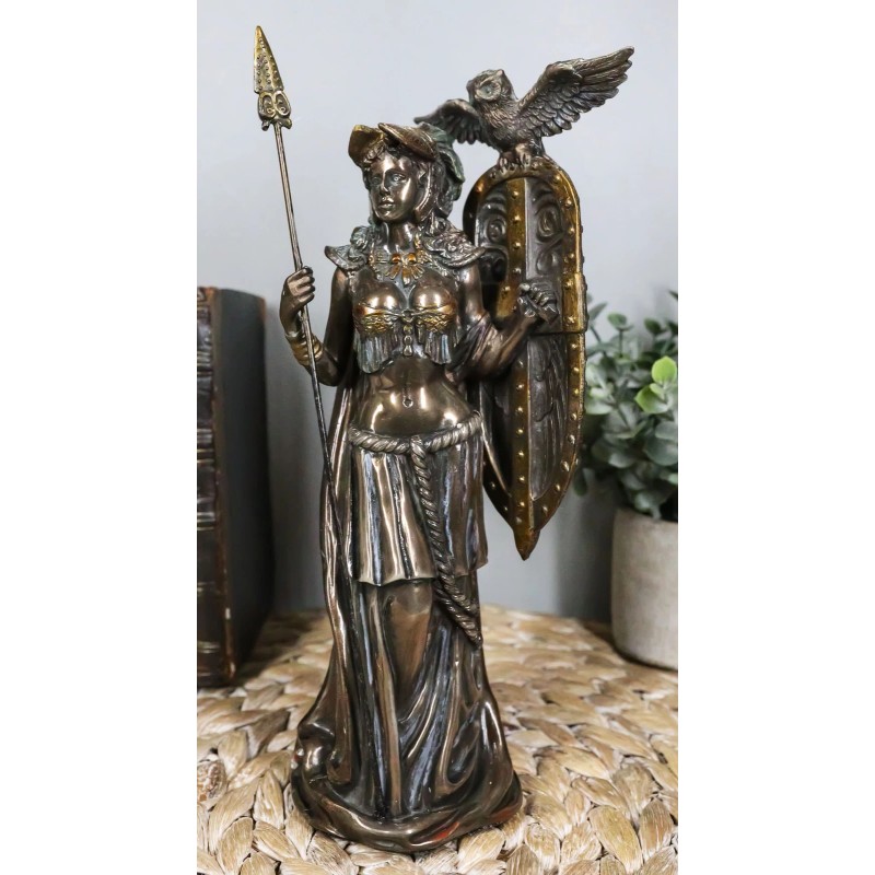Greek Goddess Athena Wearing Helmet With Spear Aegis Shield And