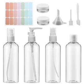 JOYSKY 10 Pcs Travel Bottles Set Travel Container Air Travel Size 100ml Clear Plastic Liquid Bottles with Labels for Toiletries Cosmetic Makeup Lotion Shampoo Shower
