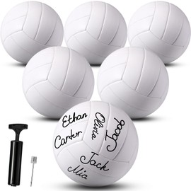 Jexine 6 Pcs All White Soccer Ball Blank Soccer Ball Christian Charity Donation Plain White Soccer Ball DIY Soccer with Needle Pump for Painting Training Practice Signatures (Size 5,Volleyball)