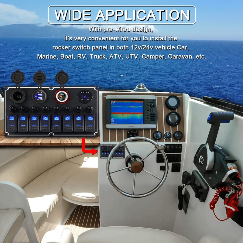 xhtechnology Xhtechnology Marine Boat Rocker Switch Panel,Waterproof 8 Gang Multi-Function