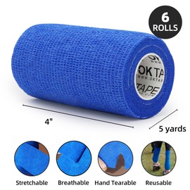 OK TAPE Self Adherent Cohesive Bandages Wrap - 6Packs, 4" x 5 Yards, Non-Woven Self Adhesive Bandage Wrap for Thumb, Finger, Wrist, Ankle, Vet Wrap Bandages Tape (Mixed Colors)