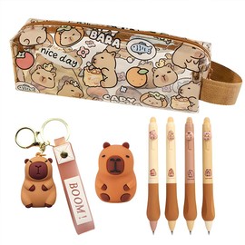 CYGMRFH Großvolumiges Capybara-Schreibwaren-Set,Capybara Sachen Federmäppchen,Capybara-Aufkleber,Schlüsselanhänger(A4)