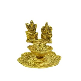 Tarini Gallery Metal Lakshmi Ganesh Diya Diwali Pooja Spiritual Sculpture Indian Décor Antique Lakshmi Ganpati Statue for Home, Entrance, Temple Decoration and Gifting (Size-3")