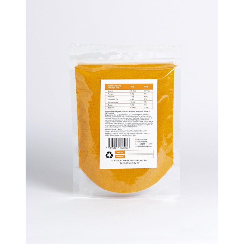 Bioura Organic Ceylon Turmeric Powder 100g, High Curcumin Content, Bio