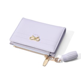Fashion Wallets Girls Cute Small Bow Wallet Aesthetic Card Holder Bifold Wallet Coin Purse Cash Pocket with Zipper for Women (Bi-Fold Wallet, Purple)
