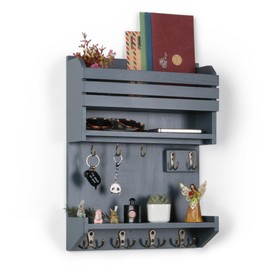 Innovation Key Holder for Wall, Wall Mounted Mail Organizer with 9 Key Hooks, Key Holder Wall Mount for Home Entryway Decor, Gray