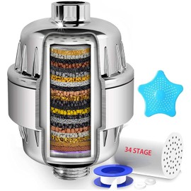 34 Stage Shower Filter with Vitamin C for Hard Water - Shower Filter for Water Softener with Replaceable Multistage Filter Cartridge for Removing Chlorine and Heavy Metals