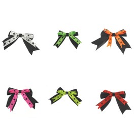 Zac's Alter Ego Set of 6 Double Satin Star Print Hair Bow Barrettes - Neon Pop