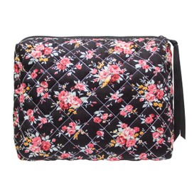 PAZIMIIK Cotton Makeup Bag for Women Large Quilted Travel Cosmetic Pouch Girls' Make Up Organizer,Rose Black