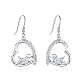 Animal Earrings 925 Sterling Silver Love CZ Earrings Animal Dog Pendant Jewellery Gift for Mother Daughter Girlfriend, Sterling Silver