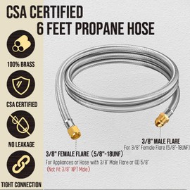 6 Feet 3/8" Female Flare Nuts x 3/8" Male Flare Propane Hose Extension with Female Flare on Both Ends, Stainless Steel Braided 3/8 inch Propane Gas Line Extension Hose, Supply Line Extension