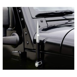 TRUE SPIKE 9 inch BLACK SILVER TIP PENETRATOR FAT BULLET ANTENNA with ANTI-THEFT + COPPER COIL in Heavy Gauge CNC Machined Billet Aluminum Short Compatible with Jeep Wrangler JK JKU JL JLU