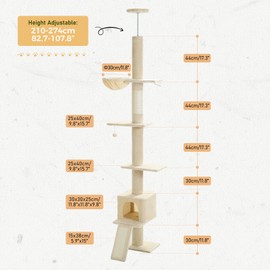 PETEPELA Floor to Ceiling Cat Tree, Cat Tower 5 Tiers Tall (83-108 Inches) Adjustable Height, Cat Climbing Tree Featuring with Condo, Scratching Post and Perches for Indoor Cats, Beige