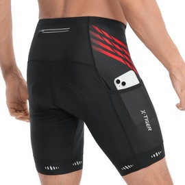 X-TIGER Men's Cycling Shorts with 5D Padded, Breathable Quick-Drying Cycling Shorts with 3 Pockets, 302 black red