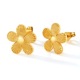 IMINI Women's Flower Stud Earrings 18 Carat Gold-Plated Stainless Steel Gold Small Flower Earrings Bohemian Statement Earrings Fashion Earrings, Stainless Steel, No Gemstone