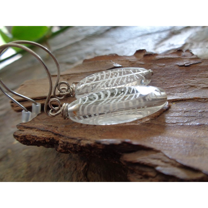 ✿ TRANSPARENTER GEMUSTERTER GLASTROPFEN & LANGE HAKEN ✿ Glas Ohrringe