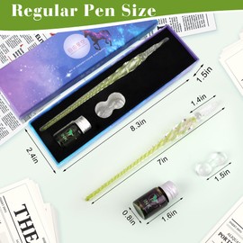 Luxiv Glass Ink Pen Set, Glass Dip Pen with Ink and Pen Holder Art Crystal Glass Pens for Signatures, Business Christmas Gift Glass Ink Pens (Green, Basic)