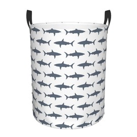 Fish And Shark Print Circular Protable Storage Bin Organizer Round Basket For Laundry Hamper With Handles