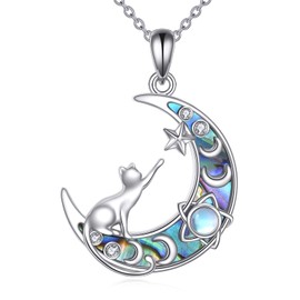 POPLYKE Spider/Butterfly/Fox/Killer Whale/Pande/Shark/Cat/Owl/Mermaid Chain 925 Sterling Silver Animal Necklace Pendant Jewellery Gifts for Women, Sterling Silver, Moonstone