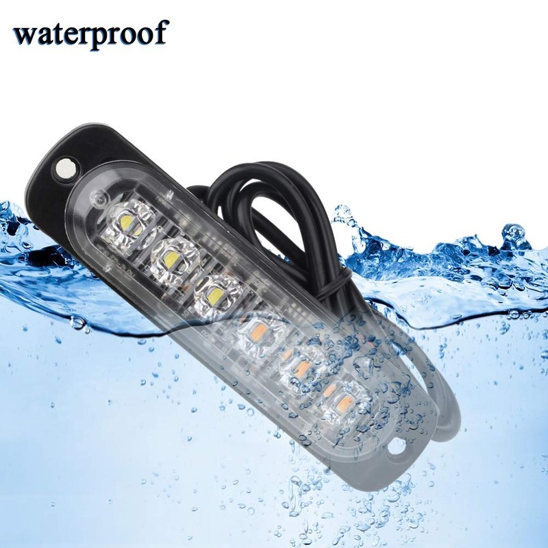 KaiDengZhe 4Pcs 6LED Amber&White Sync Feature Emergency Warning Light Beacon