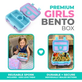 Lonchera Bento para niños, recipientes para preparación de comidas: Loncheras reutilizables a prueba de fugas para almuerzos de niños y adultos, 4 compartimentos, escuela, guardería, control de porciones, utensilios, arcoíris morado