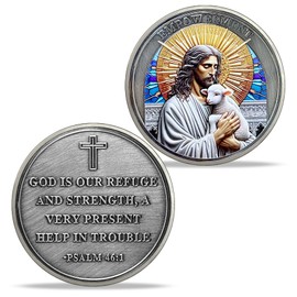 Jesus Christ with Lamb Challenge Coin Christian God Prayer Coins Psalm 46: 1 Token Gift