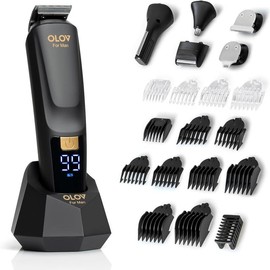 OLOV Beard/Hair Shaver for Men - All-in-One Mens Grooming Kit with Trimmer for Beard, Nose, face, Cordless Hair Clippers Electric Razor, Black Comfort:_Black