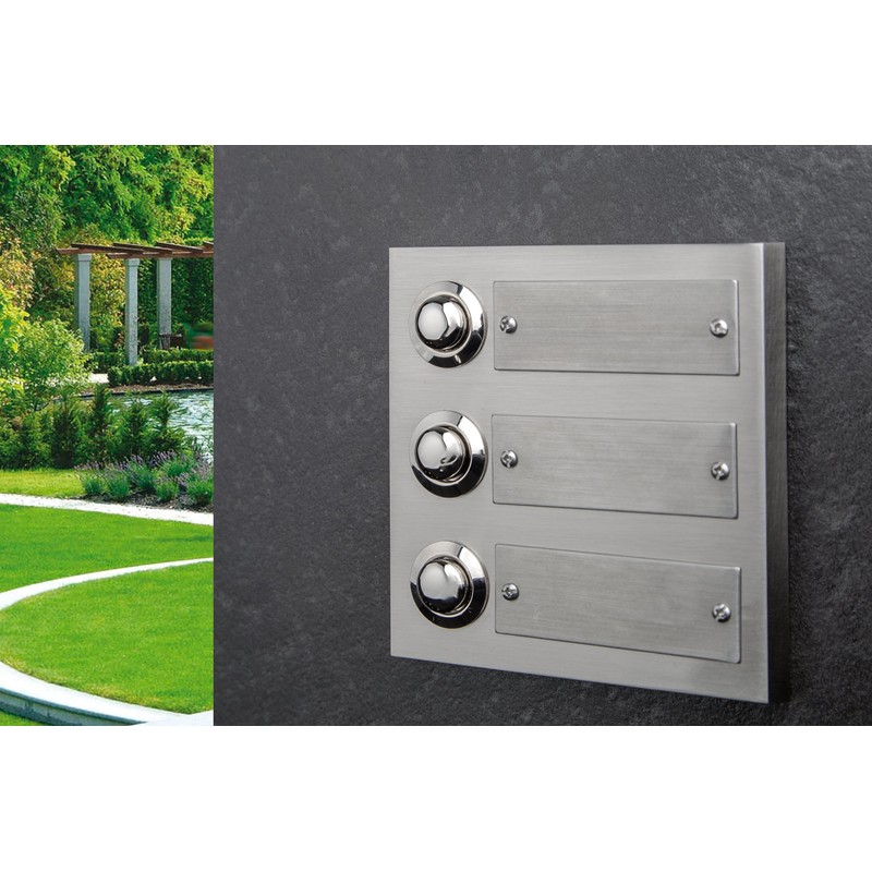 HUBER Surface-Mounted 3-Way Real Metal Doorbell Push Button with Name