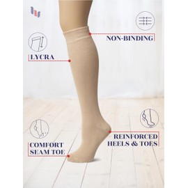 HUGH UGOLI Women's Bamboo Knee High Socks | Comfort Seam Long Dress Socks, Soft & Lightweight | 4 Pairs, Light Beige/Tan, Shoe Size: 5-8