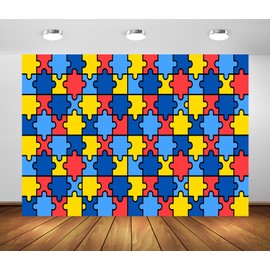 CORFOTO Colorful Puzzle Pattern Backdrop Fabric 5x3ft World Autism Day Jigsaw Piece April Children Disability Awareness Background for Autism Themed Party Decorations Kids Accept Love Photo Props