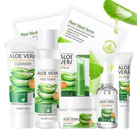 Aloe Vera Face Care Set, Moisture Skincare Set for Teenage Girls and Women, Daily Skin Care Set, Gentle Skin Care - Cleanser Toner Serum Face Mask Cream Eye Cream Lip Balm