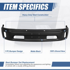 Auto Dynasty Front Bumper Impact Face Bar with Parking Sensor Holes and Fog Light Cutouts Compatible with Ram 1500 2014-2024, Polished Chrome