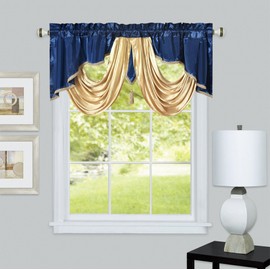 GOHD Valarie Fancy Window Valance 54x18 Taffeta Fabric with Soft Satin Garland.Add a Royal Luxury Accent to Your Home.(Nightsky Blue)