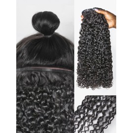 LUVME Curly Clip in Hair Extensions Real Human Hair Messy Curly Clip Ins Fullness with 2 Pack for Women Brazilian Remy Human Hair Natural Black 135g 16Inch