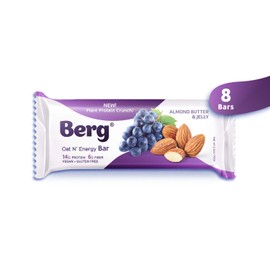 Berg Oat N' Energy Bar | Plant Based Protein Bar | Non-GMO, Gluten Free, Nut Free and Vegan | Low Sugar, Healthy Snack Bar | High Fiber | On The Go | 2.5oz, Pack of 8 (Almond Butter & Jelly)