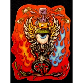 HOT ROD STICKER “ORANGE & BLUE FLAMES” 2 3/4 X 3 1/2” BEAUTIFUL COLOR GLOSSY!!!