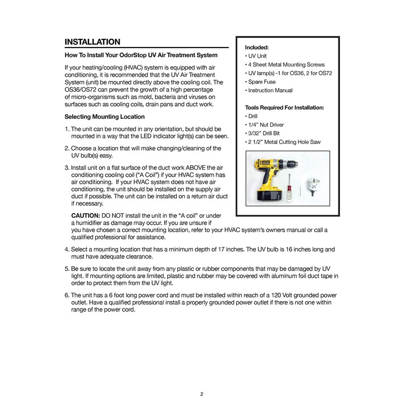 OdorStop OS36-36 36W UV Air Purifier with 16-in Bulbs
